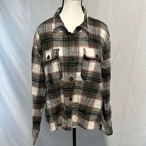 Maurices Plaid Button Down Shirt - Green, White, and mauve.